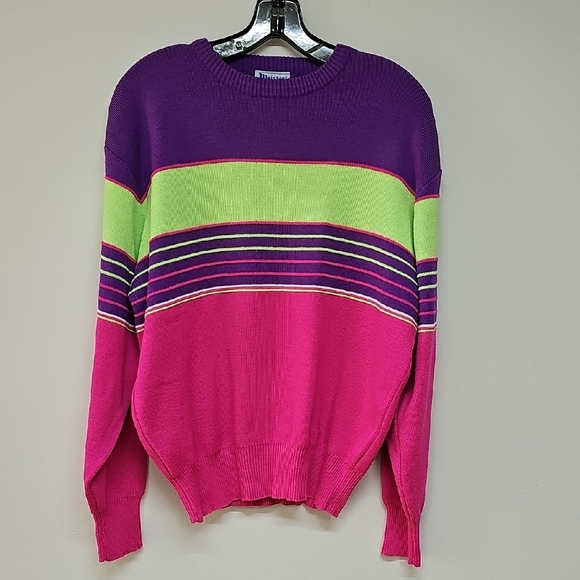Vtg 80s 90s Meister Wool Blend Neon Colors Sweater, Size Large